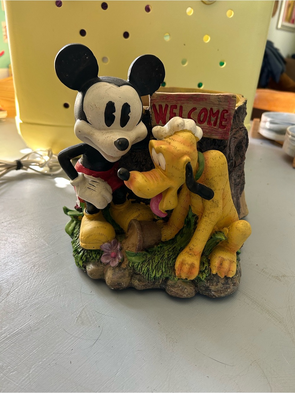 Disney Mickey and Pluto Welcome Figurine - vintage, 1990s, resin